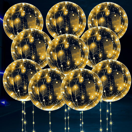 **Glow-in-the-Dark LED Balloons – 10 Clear Helium Balloons with String Lights for Parties, Weddings & Events – Light-Up Bubble Balloons for Stunning Decorations**