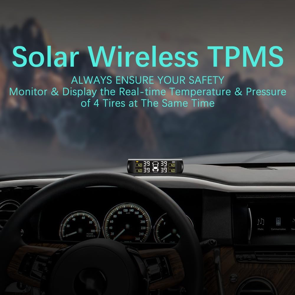 **Solar-Powered TPMS Tire Pressure Monitoring System with 4 Sensors & LCD Display**