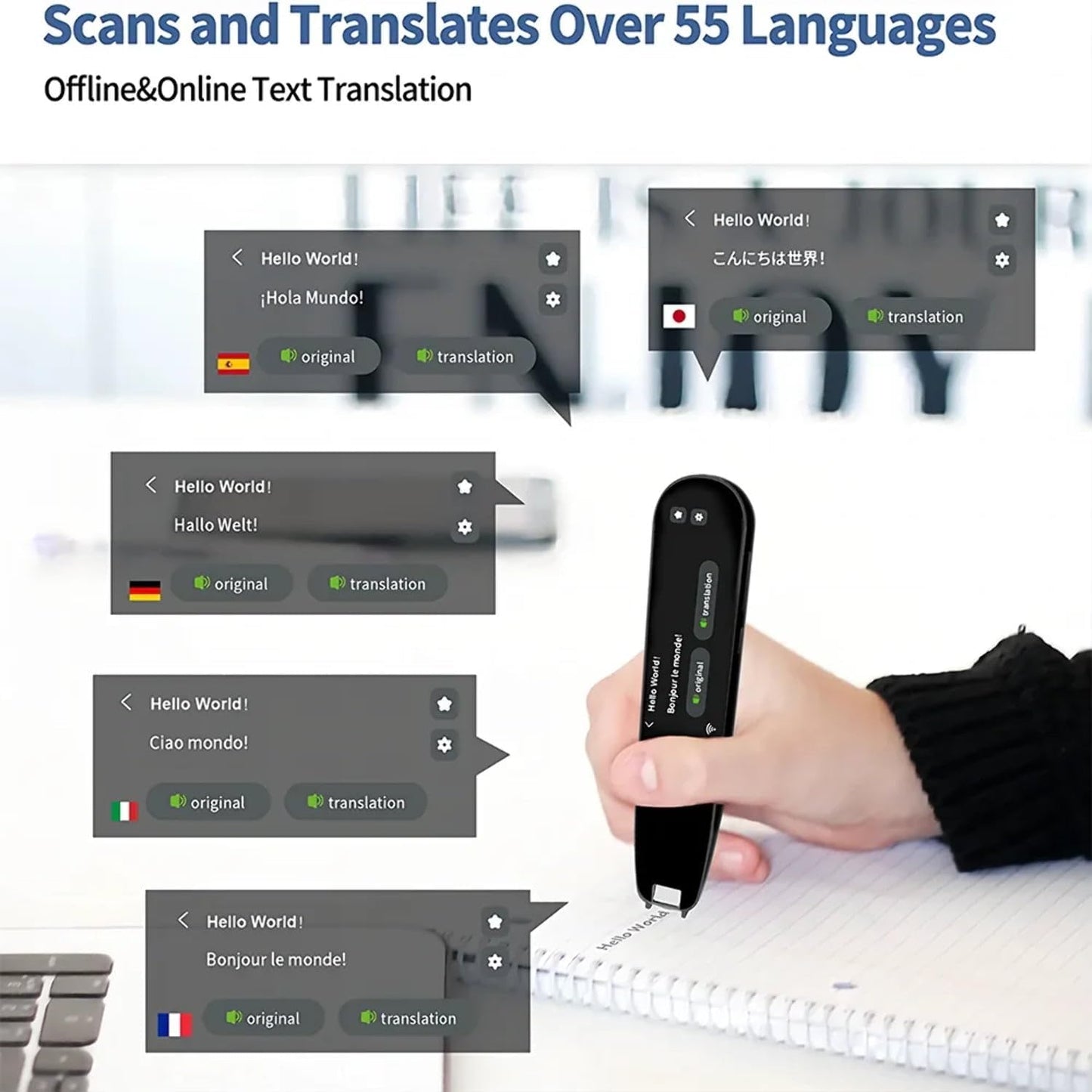 **Next-Gen Translation Scanning Pen – Real-Time Text-to-Speech Device for Dyslexia, Multifunctional LCD Touchscreen Scanner, Offline Support for 12 Languages, Perfect for Reading, Learning & Travel (Black)**