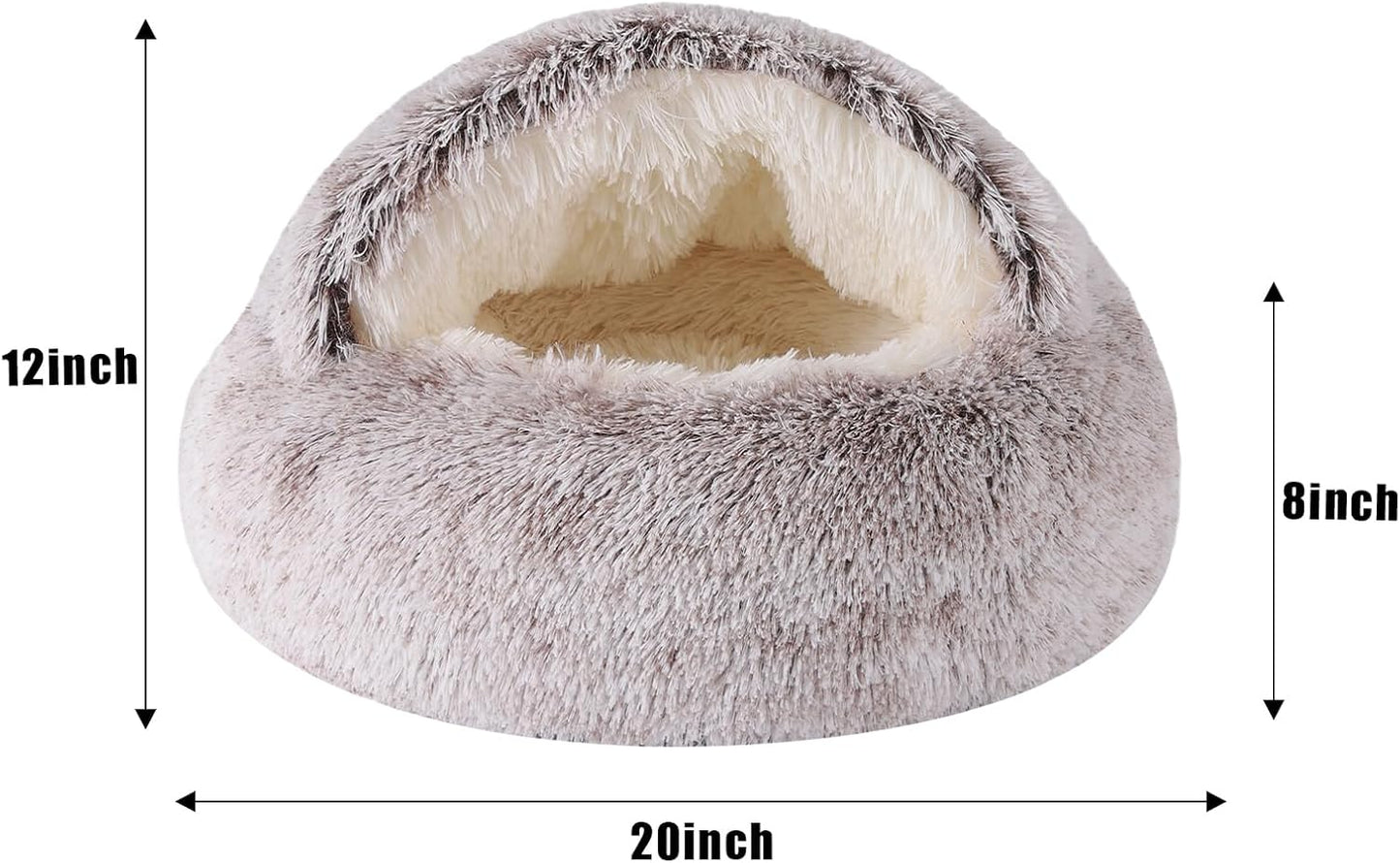 **Snuggle Cave Cat & Dog Bed – Self-Warming Faux Fur Donut for Small Pets (20"x20", Coffee)**