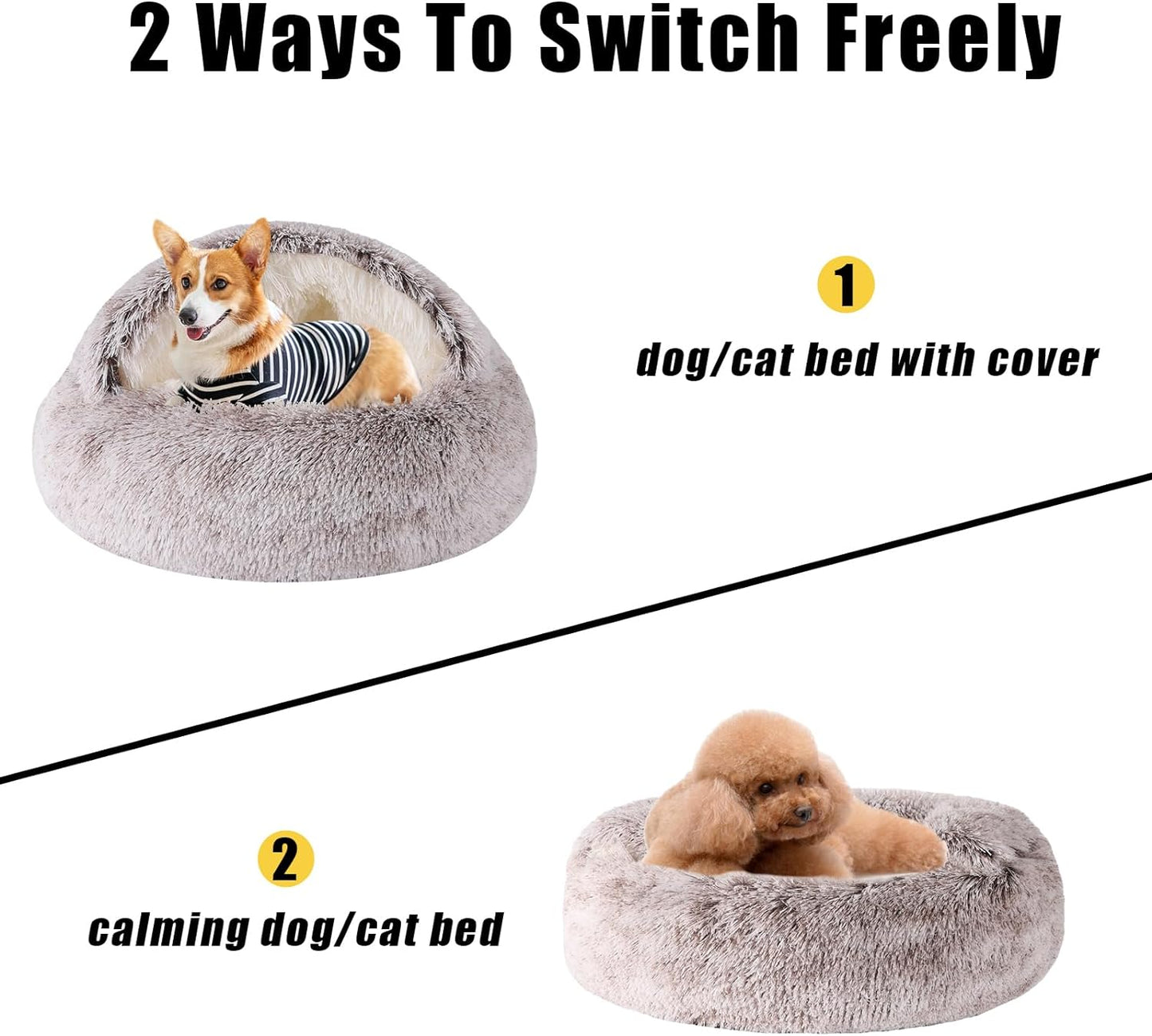 **Snuggle Cave Cat & Dog Bed – Self-Warming Faux Fur Donut for Small Pets (20"x20", Coffee)**