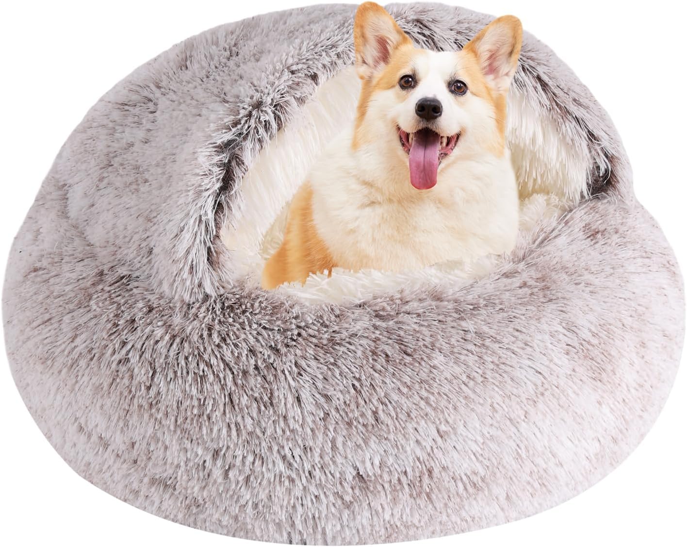 **Snuggle Cave Cat & Dog Bed – Self-Warming Faux Fur Donut for Small Pets (20"x20", Coffee)**