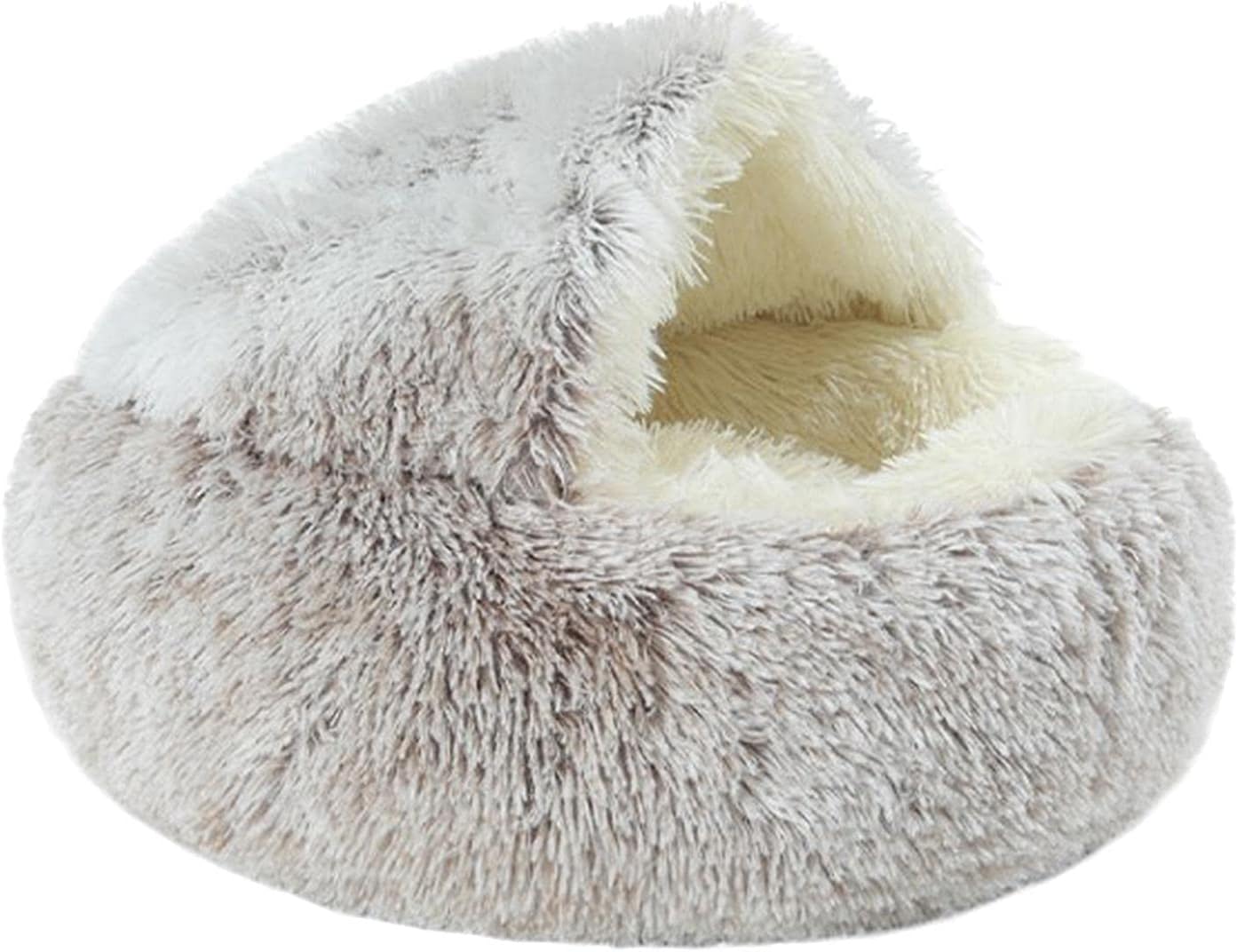 **Snuggle Cave Cat & Dog Bed – Self-Warming Faux Fur Donut for Small Pets (20"x20", Coffee)**