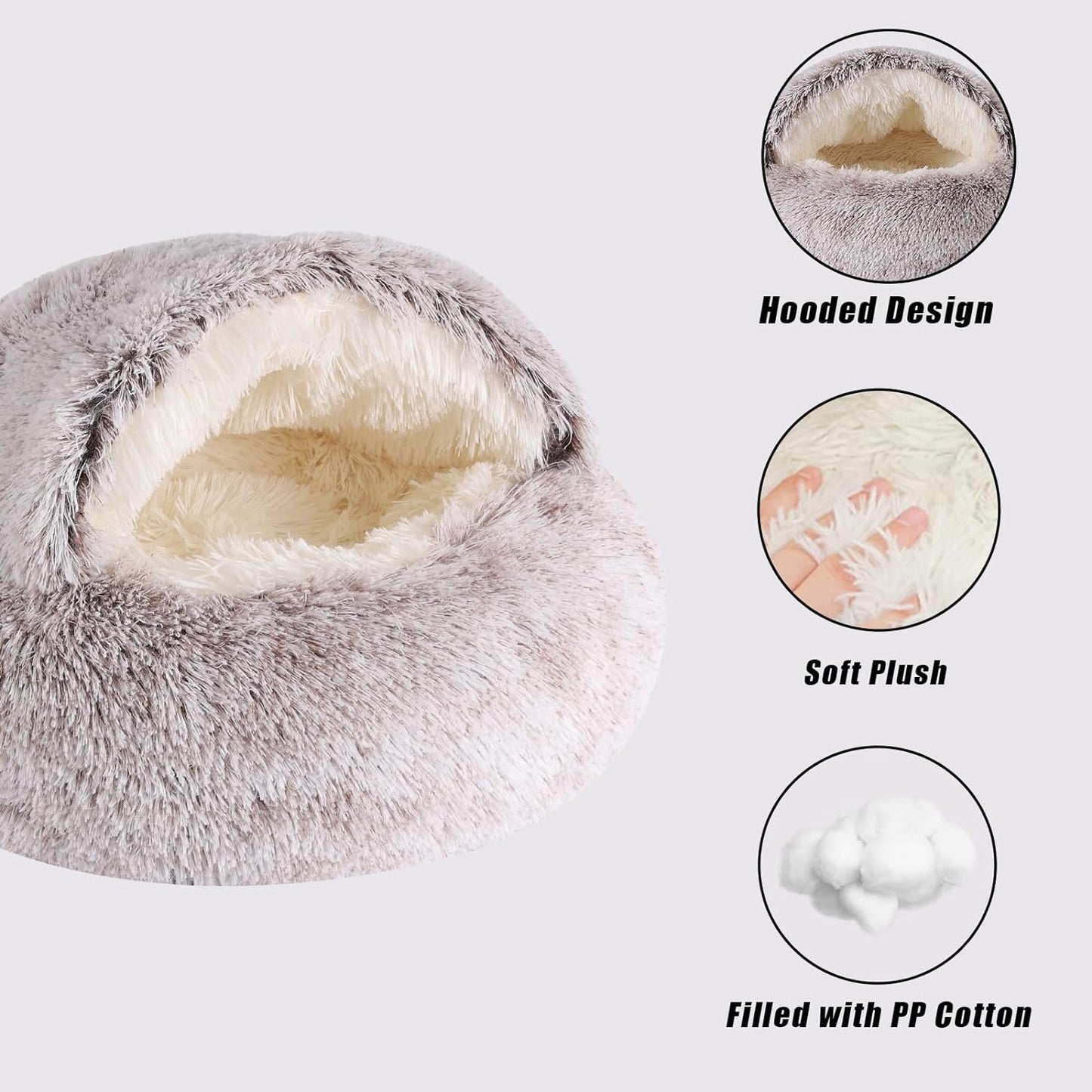 **Snuggle Cave Cat & Dog Bed – Self-Warming Faux Fur Donut for Small Pets (20"x20", Coffee)**