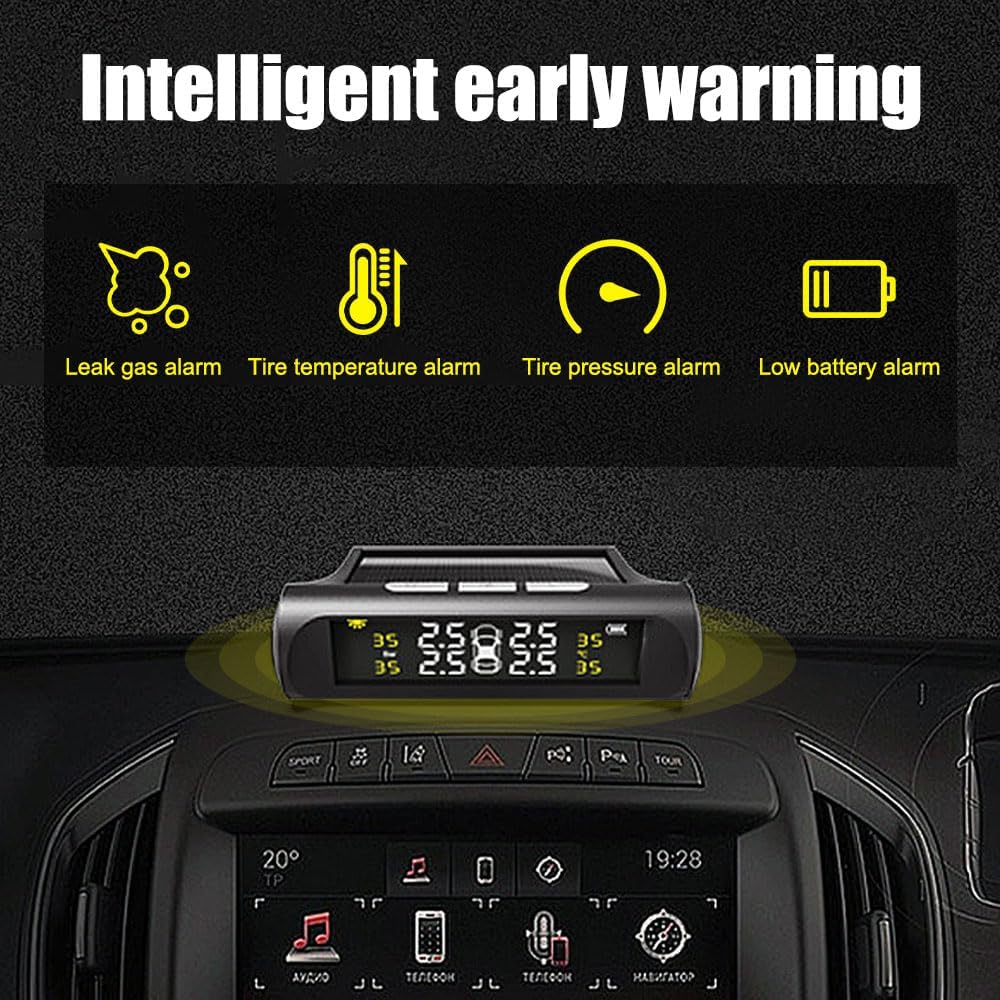 **Solar-Powered TPMS Tire Pressure Monitoring System with 4 Sensors & LCD Display**