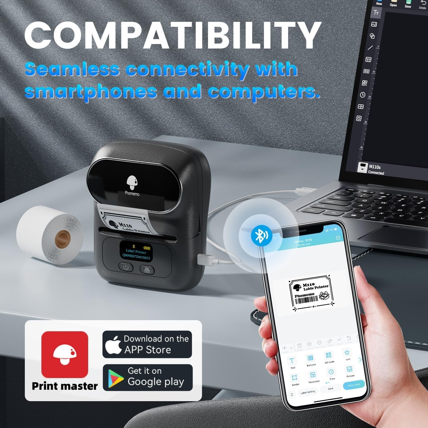  Portable Thermal Label Printer – Bluetooth Label Maker for iOS & Android