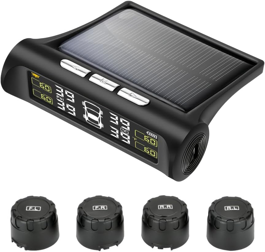 **Solar-Powered TPMS Tire Pressure Monitoring System with 4 Sensors & LCD Display**