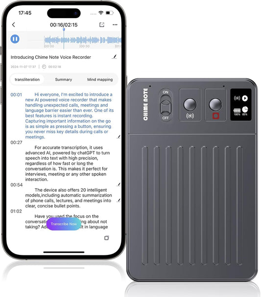 **AI Voice Recorder with ChatGPT-Powered Transcription – No Fees, 64GB Memory, Voice-Activated Smart Audio Recorder for Lectures, Meetings & Calls, Supports 107 Languages, App-Controlled – Stylish Grey**