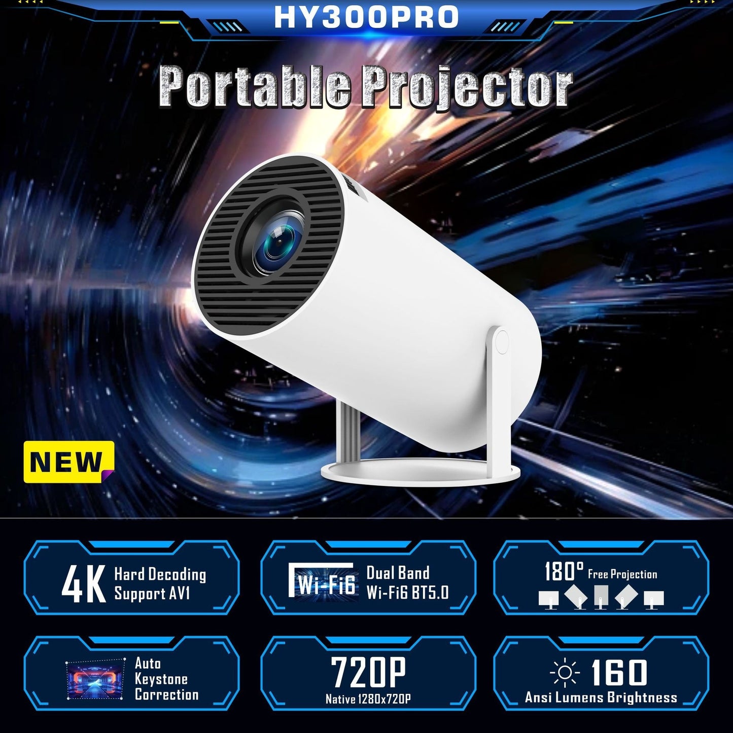 4K Smart Mini Projector with WiFi